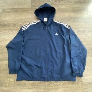 Adidas Full Zip Hooded Windbreaker Jacket Navy Blue XL